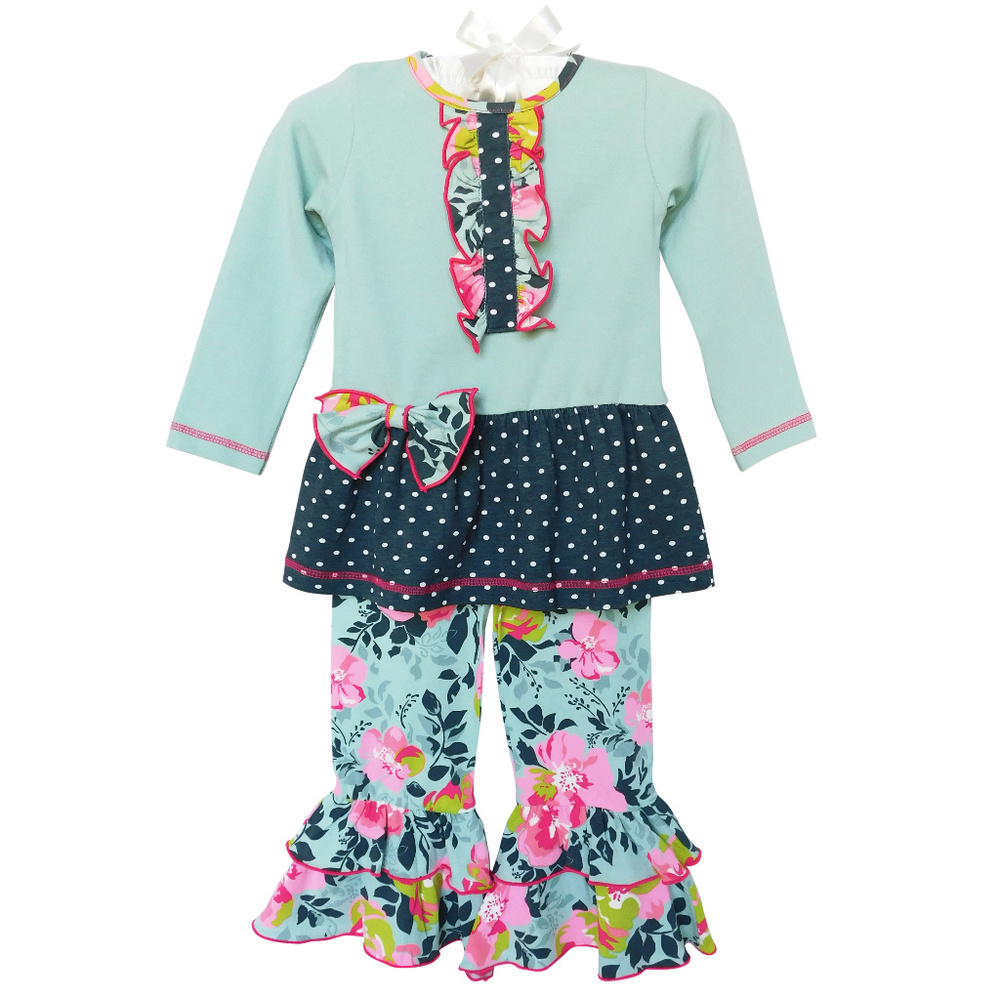 Girls Shabby Floral Tuxedo Tunic & Ruffle Pants